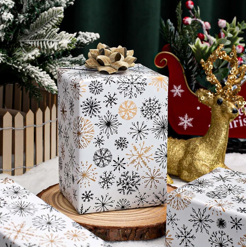 MAYPLUSS Christmas Gift Wrapping Paper Roll - 17 Inch X 33 Feet - Minimalistic Elegant Snowflake Flurry with Gold Design Winter Holiday Gift Wrap Sheet for Party, DIY Crafts & Festive Decoration - Image 5